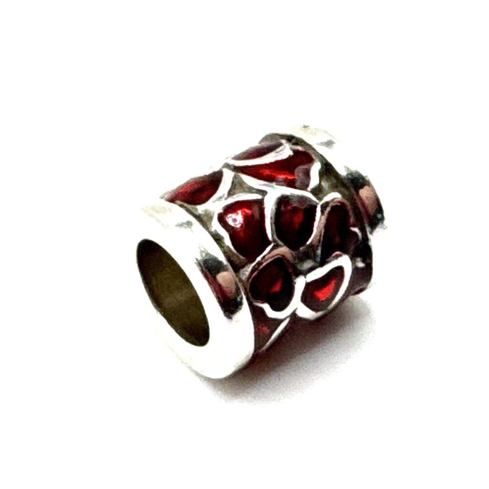 Brighton Red Hearts Valentine's Vintage Retired Long Silver Spacer Bead